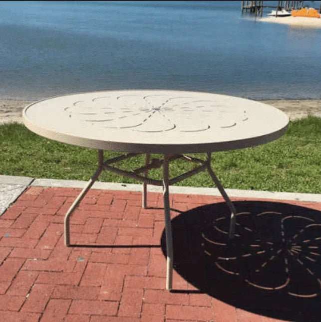 Beach Club 42in Round Aluminum Commercial Pool Patio Table – Punched Top, Round Legs - Outdoorsiness