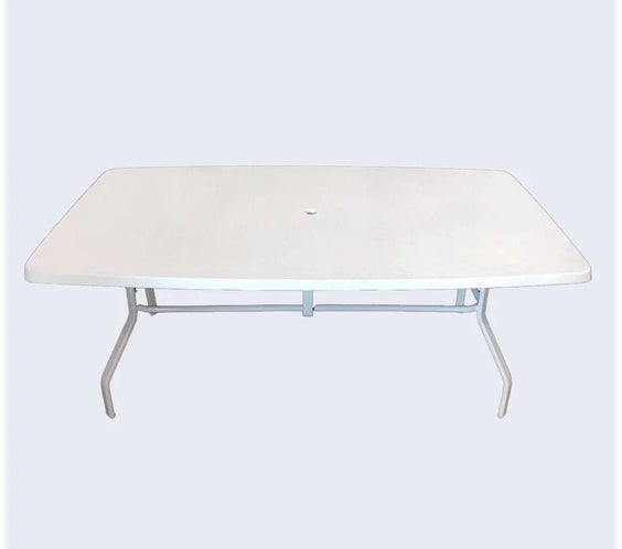 Beach Club 42x72in Rectangular Fiberglass Commercial Pool Patio Table – Aluminum Frame - Outdoorsiness