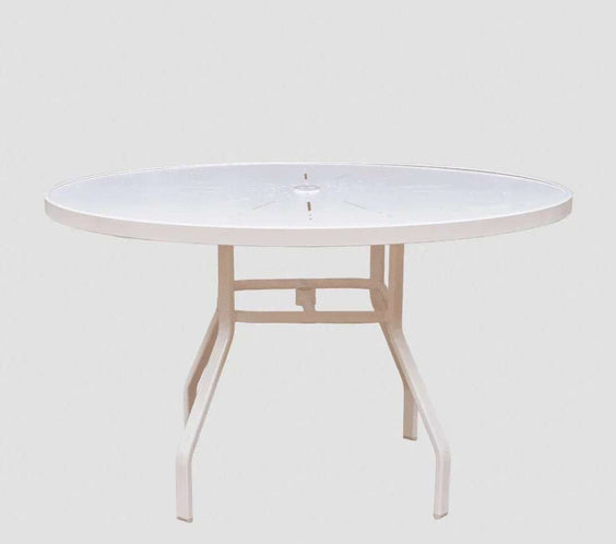 Beach Club 48in Round Aluminum Commercial Pool Patio Table – Punched Top, Rectangular Legs - Outdoorsiness
