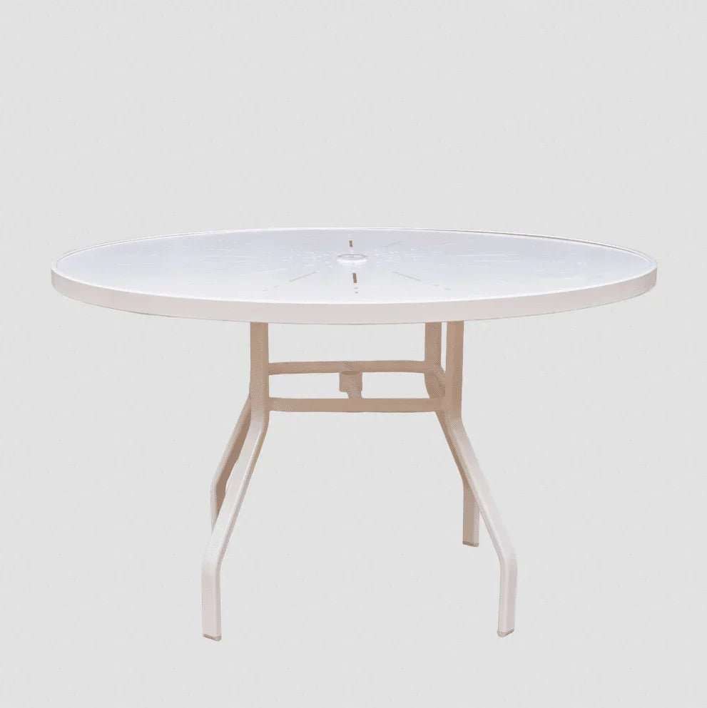 Beach Club 48in Round Aluminum Commercial Pool Patio Table – Punched Top, Rectangular Legs - Outdoorsiness