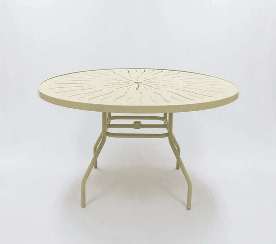Beach Club 48in Round Aluminum Commercial Pool Patio Table – Punched Top, Round Legs - Outdoorsiness