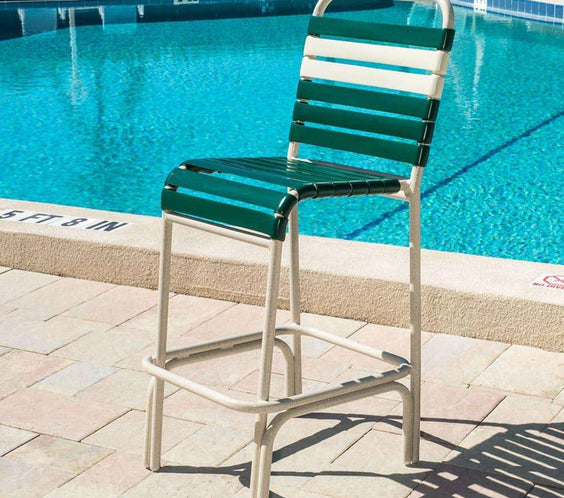 Beach Club Vinyl Strap Commercial Pool Bar Stool – Aluminum Frame, Stackable - Outdoorsiness