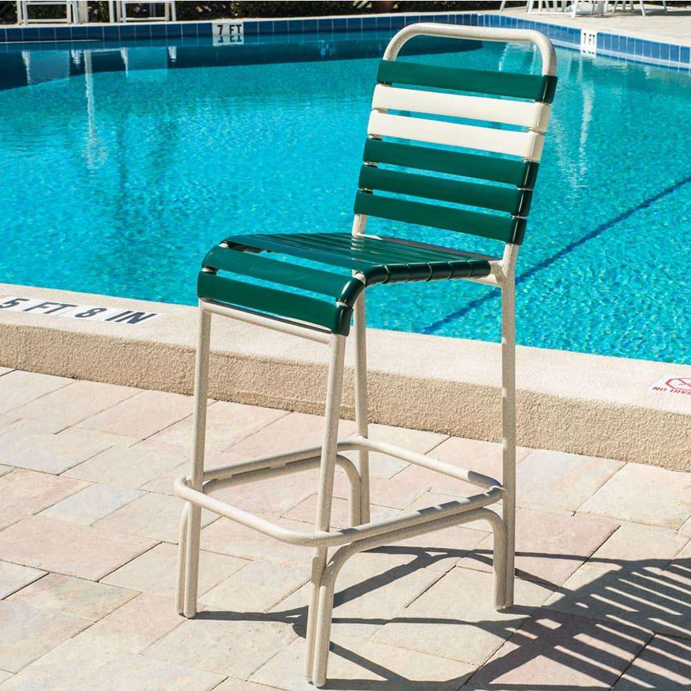 Beach Club Vinyl Strap Commercial Pool Bar Stool – Aluminum Frame, Stackable - Outdoorsiness