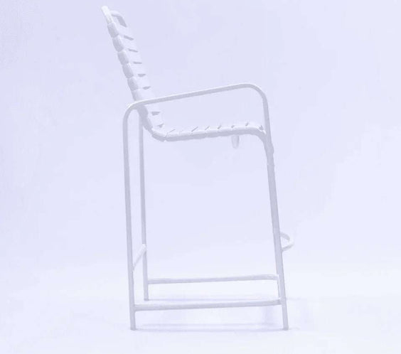Beach Club Vinyl Strap Commercial Pool Bar Stool with Arms – Aluminum Frame - Outdoorsiness