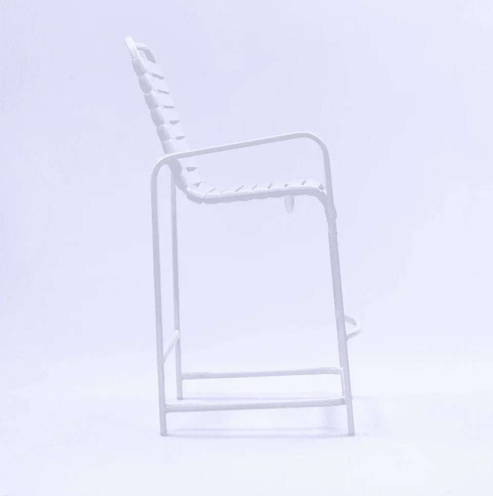 Beach Club Vinyl Strap Commercial Pool Bar Stool with Arms – Aluminum Frame - Outdoorsiness