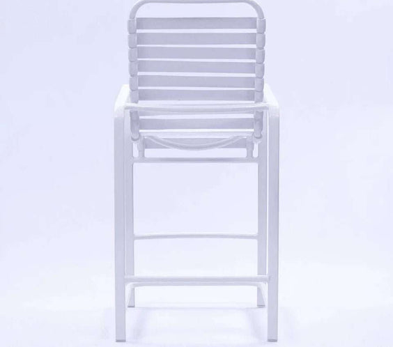 Beach Club Vinyl Strap Commercial Pool Bar Stool with Arms – Aluminum Frame - Outdoorsiness