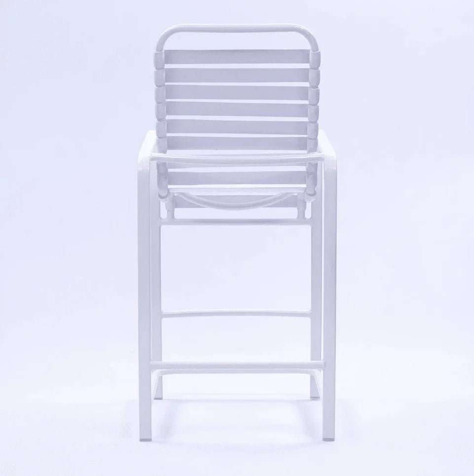 Beach Club Vinyl Strap Commercial Pool Bar Stool with Arms – Aluminum Frame - Outdoorsiness