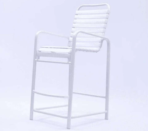 Beach Club Vinyl Strap Commercial Pool Bar Stool with Arms – Aluminum Frame - Outdoorsiness