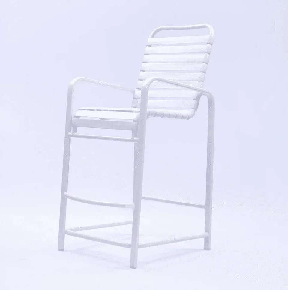 Beach Club Vinyl Strap Commercial Pool Bar Stool with Arms – Aluminum Frame - Outdoorsiness
