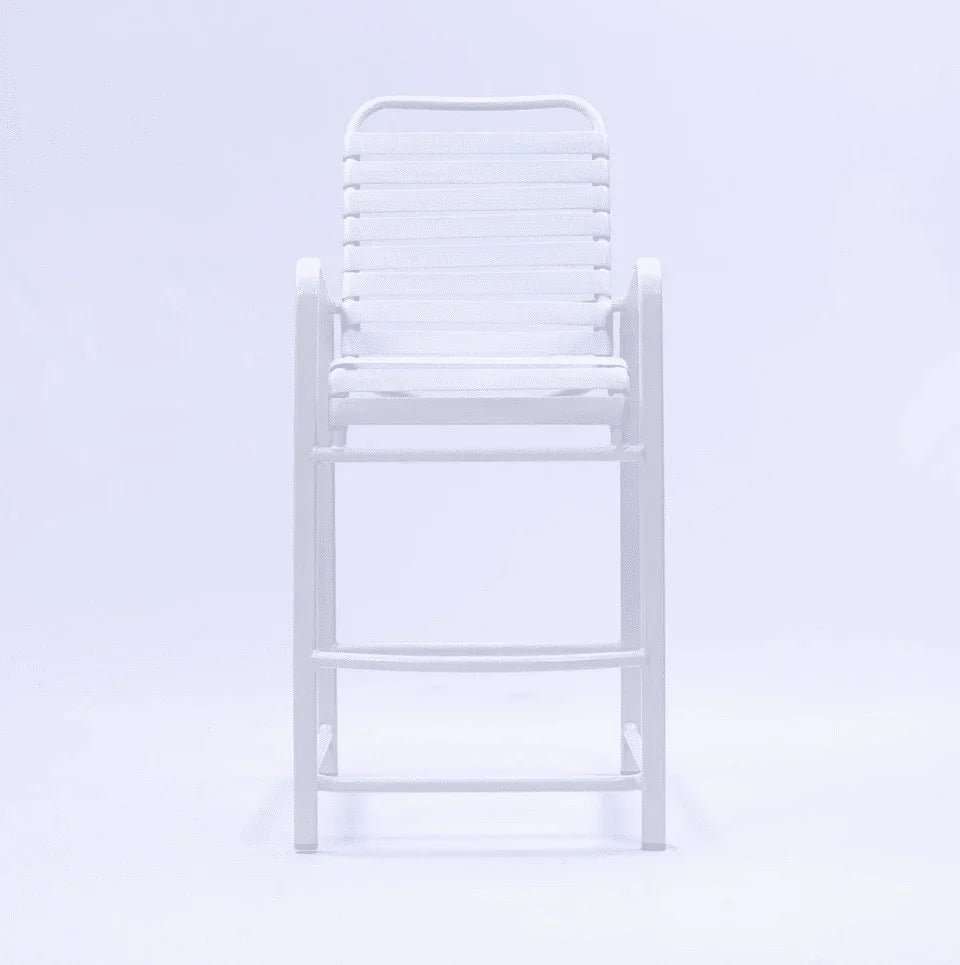 Beach Club Vinyl Strap Commercial Pool Bar Stool with Arms – Aluminum Frame - Outdoorsiness