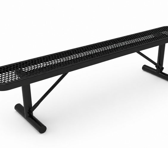 Commercial 6ft Expanded Metal Park Bench Without Back – Thermoplastic Coated, Quick Ship