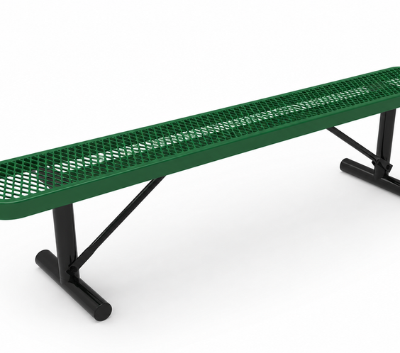 Commercial 6ft Expanded Metal Park Bench Without Back – Thermoplastic Coated, Quick Ship