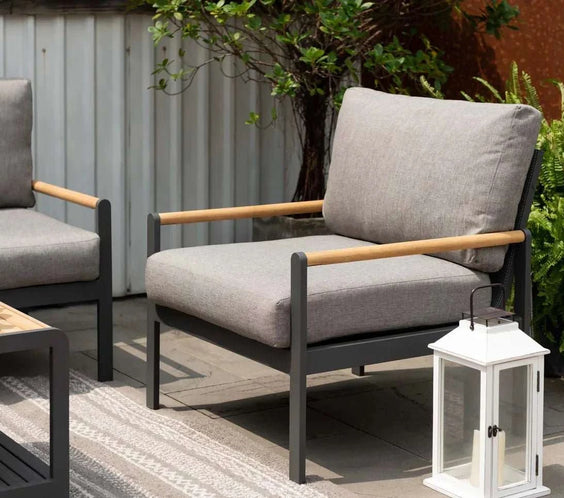 Capri 4 Piece Commercial Deep Seating Patio Sectional Set- Aluminum with Teak Accents - Outdoorsiness