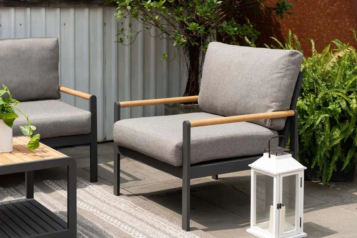 Capri 4 Piece Commercial Deep Seating Patio Sectional Set- Aluminum with Teak Accents - Outdoorsiness