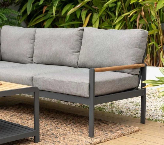 Capri 4 Piece Commercial Deep Seating Patio Sectional Set- Aluminum with Teak Accents - Outdoorsiness