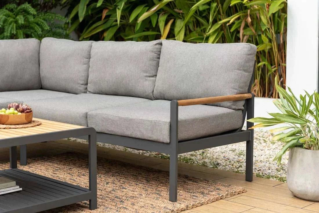 Capri 4 Piece Commercial Deep Seating Patio Sectional Set- Aluminum with Teak Accents - Outdoorsiness