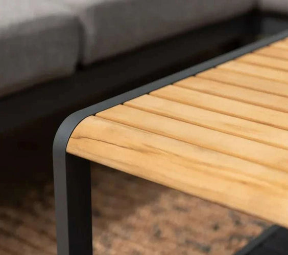 Capri Commercial Coffee Table - Aluminum with Teak Top - Outdoorsiness