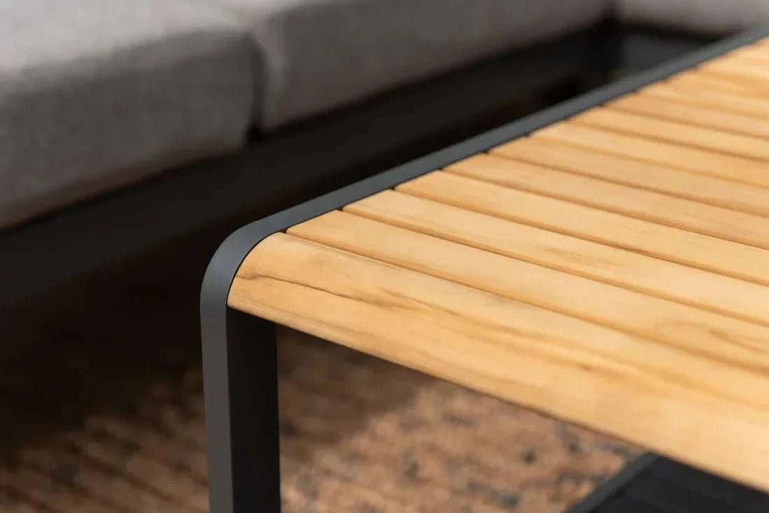 Capri Commercial Coffee Table - Aluminum with Teak Top - Outdoorsiness