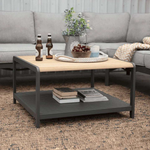 Capri Commercial Coffee Table - Aluminum with Teak Top - Outdoorsiness