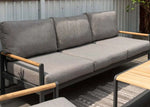Capri Commercial Cushioned Patio Sofa - Aluminum with Teak Arms - Outdoorsiness