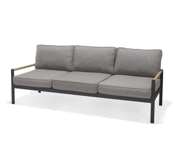 Capri Commercial Cushioned Patio Sofa - Aluminum with Teak Arms - Outdoorsiness