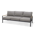 Capri Commercial Cushioned Patio Sofa - Aluminum with Teak Arms - Outdoorsiness