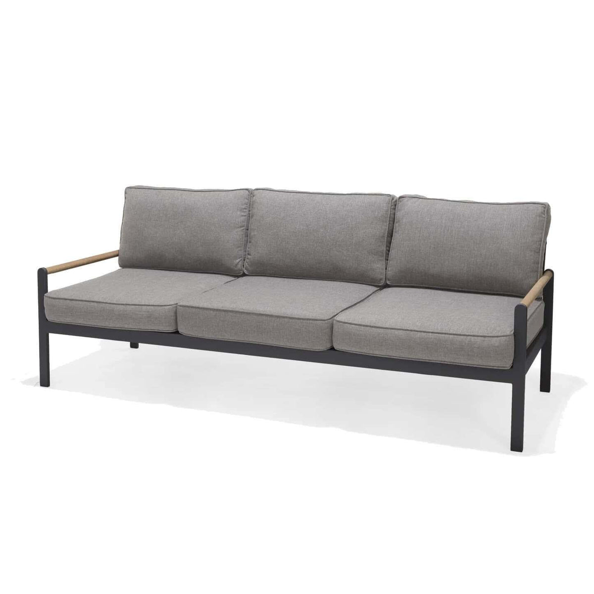 Capri Commercial Cushioned Patio Sofa - Aluminum with Teak Arms - Outdoorsiness