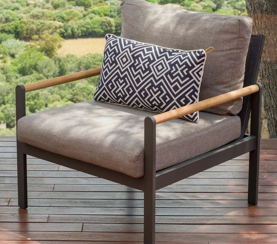 Capri Commercial Patio Cushioned Lounge Chair - Aluminum with Teak Accents - Outdoorsiness