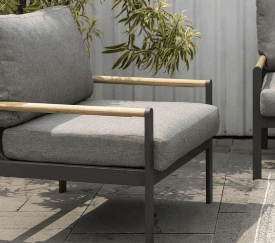 Capri Commercial Patio Cushioned Lounge Chair - Aluminum with Teak Accents - Outdoorsiness
