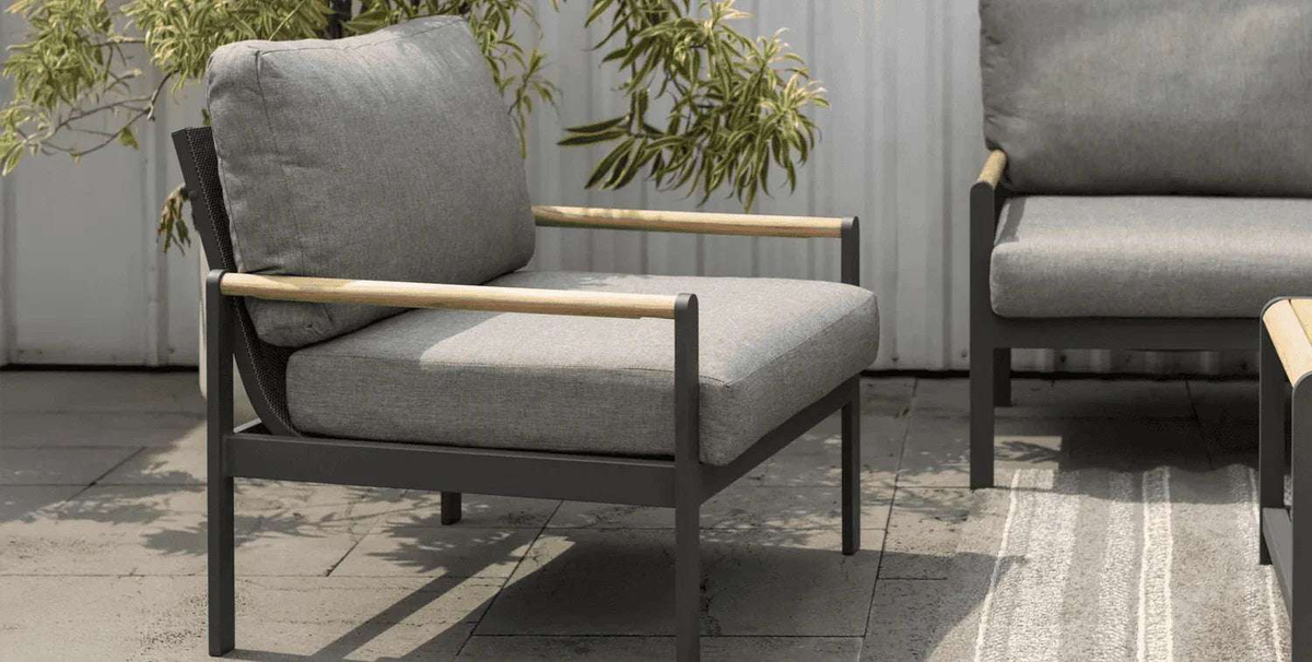 Capri Commercial Patio Cushioned Lounge Chair - Aluminum with Teak Accents - Outdoorsiness