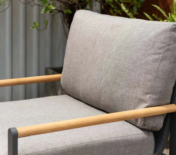Capri Commercial Patio Cushioned Lounge Chair - Aluminum with Teak Accents - Outdoorsiness