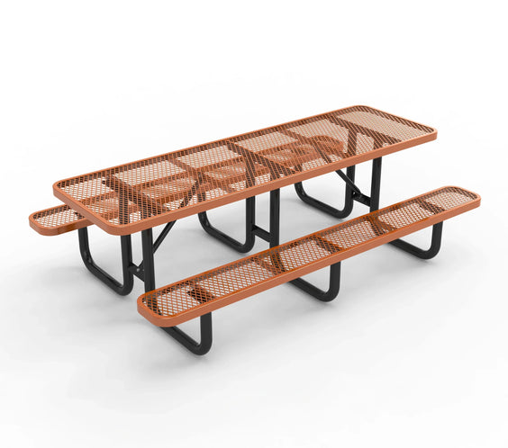 Outdoorsiness Quick Ship 8ft Knock-Down Rectangular Expanded Metal Picnic Table - Split Top, Thermoplastic Coated, Commercial Grade