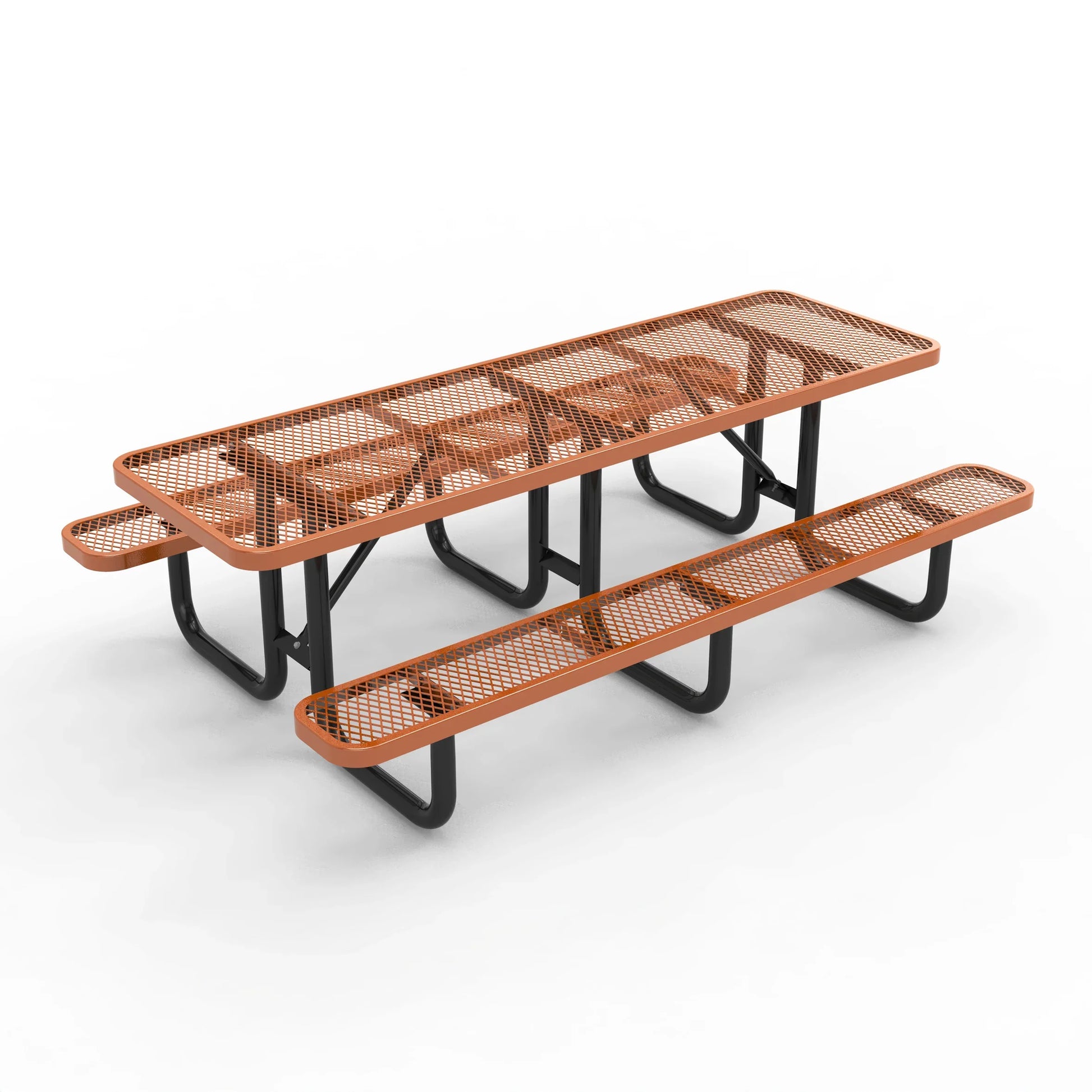 Outdoorsiness Quick Ship 8ft Knock-Down Rectangular Expanded Metal Picnic Table - Split Top, Thermoplastic Coated, Commercial Grade