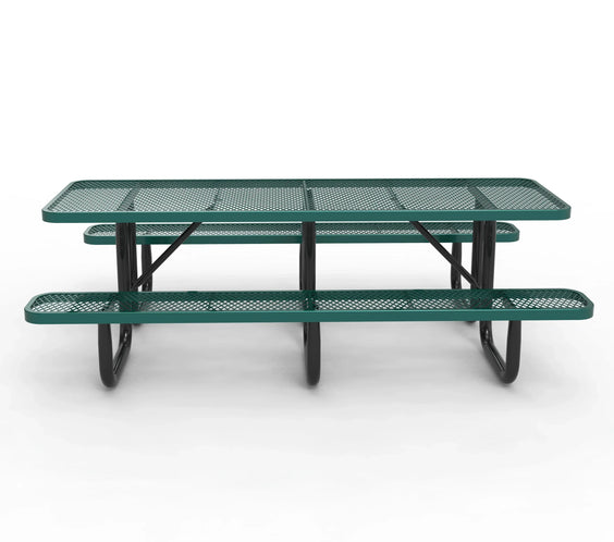 Outdoorsiness Quick Ship 8ft Knock-Down Rectangular Expanded Metal Picnic Table - Split Top, Thermoplastic Coated, Commercial Grade