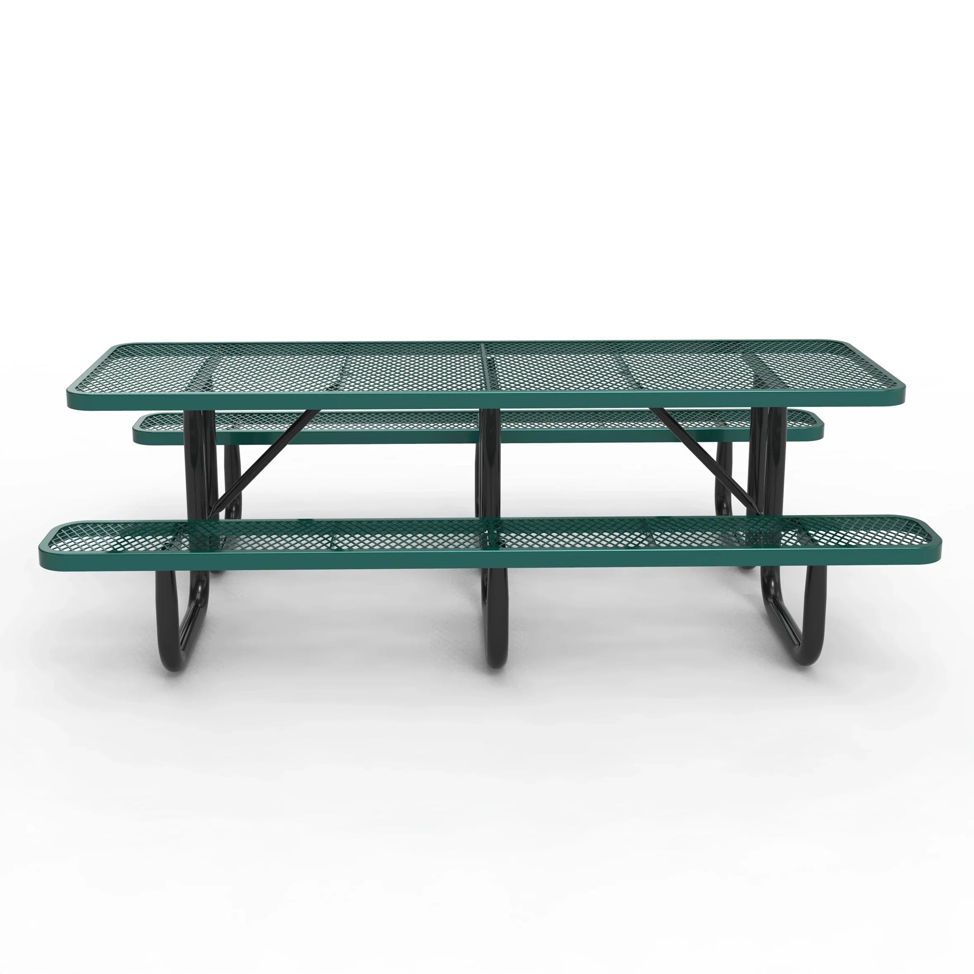 Outdoorsiness Quick Ship 8ft Knock-Down Rectangular Expanded Metal Picnic Table - Split Top, Thermoplastic Coated, Commercial Grade