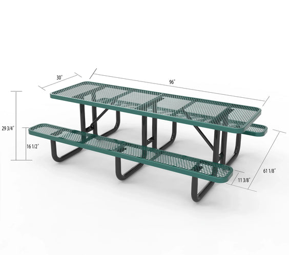 Outdoorsiness Quick Ship 8ft Knock-Down Rectangular Expanded Metal Picnic Table - Split Top, Thermoplastic Coated, Commercial Grade