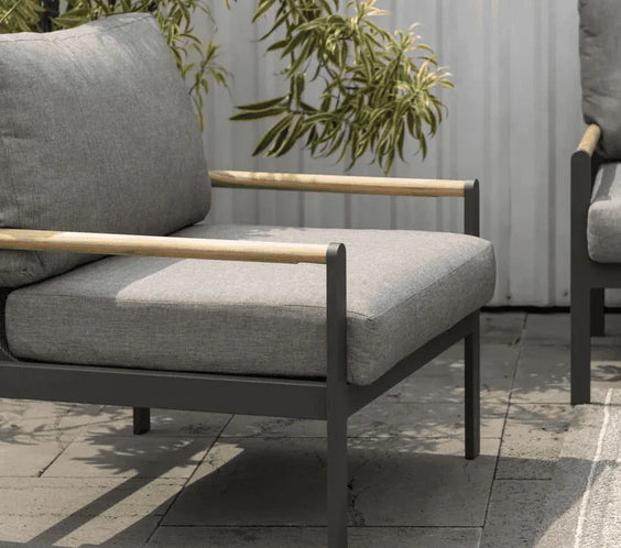 Capri Commercial Patio Cushioned Lounge Chair - Aluminum with Teak Accents