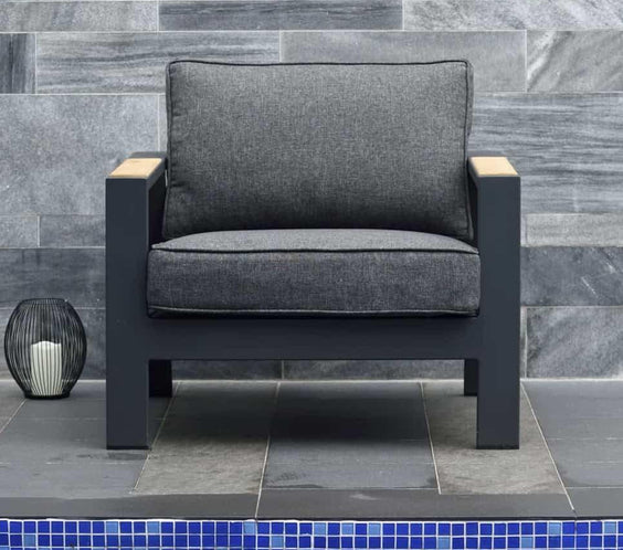 Oceanic 4 Piece Commercial Deep Seating Patio Sofa Set - Aluminum with Teak Accents