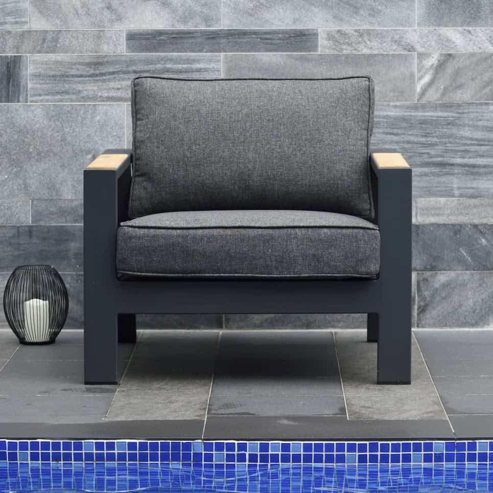 Oceanic 4 Piece Commercial Deep Seating Patio Sofa Set - Aluminum with Teak Accents