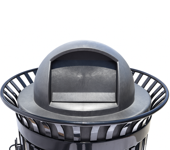 45 Gallon Slatted Commercial Outdoor Trash Receptacle – Side Opening with Dome Lid & Liner