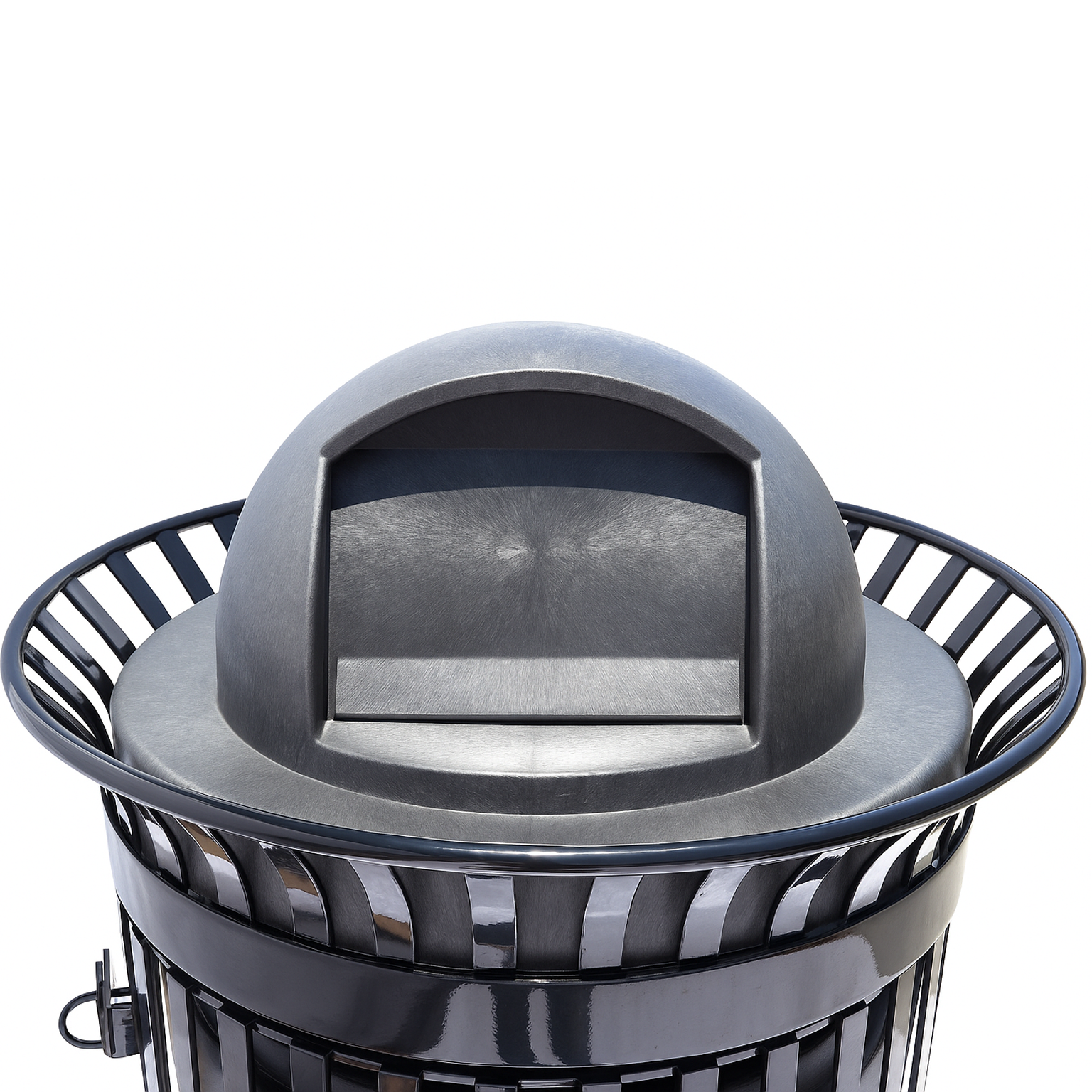 45 Gallon Slatted Commercial Outdoor Trash Receptacle – Side Opening with Dome Lid & Liner