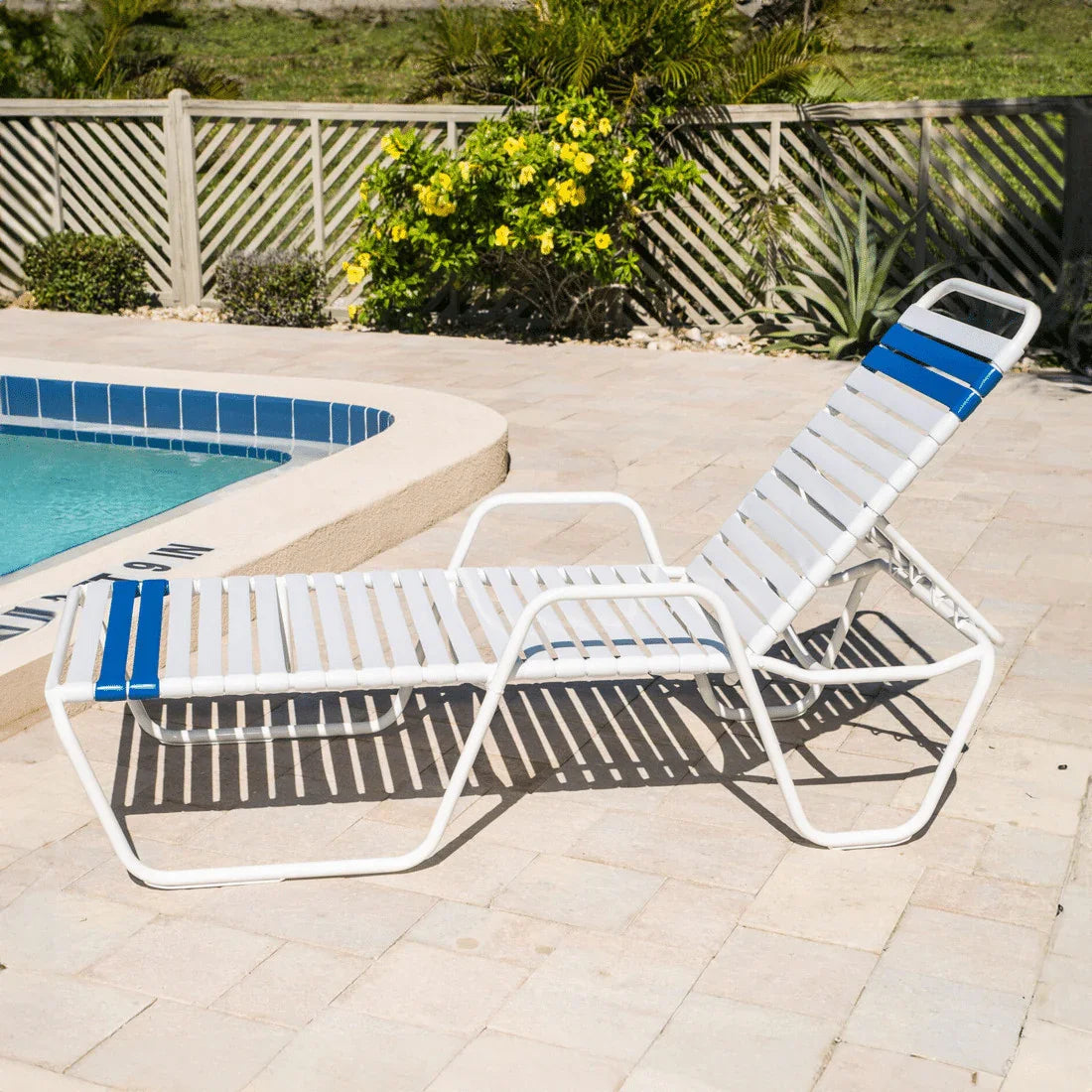 Vinyl Strap Commercial Pool Chaise Lounge - 14 in Height with Armrests