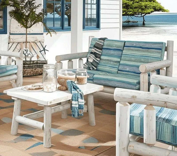 Cedar Log Indoor/Covered Patio Loveseat – 5 Finish Options – Cushions Included - Outdoorsiness