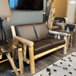 Cedar Log Indoor/Covered Patio Loveseat – 5 Finish Options – Cushions Included - Outdoorsiness