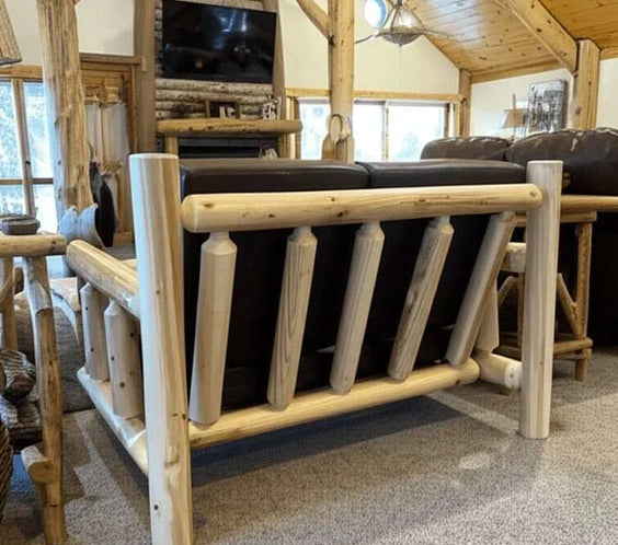 Cedar Log Indoor/Covered Patio Loveseat – 5 Finish Options – Cushions Included - Outdoorsiness