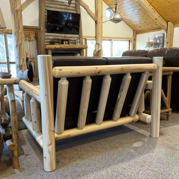 Cedar Log Indoor/Covered Patio Loveseat – 5 Finish Options – Cushions Included - Outdoorsiness