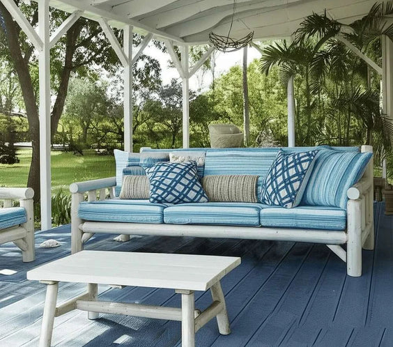 Cedar Log Indoor/Covered Patio Sofa – 5 Finish Options – Cushions Included - Outdoorsiness