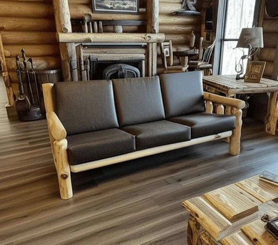 Cedar Log Indoor/Covered Patio Sofa – 5 Finish Options – Cushions Included - Outdoorsiness