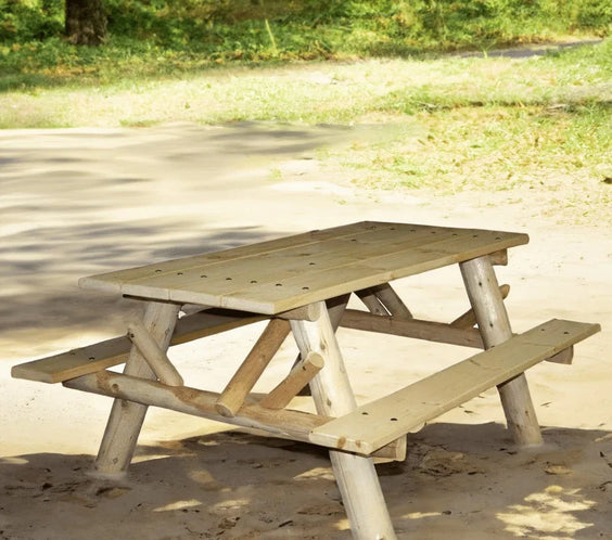 Lakeland Mills Cedar Log 6ft Picnic Table with Attached Benches