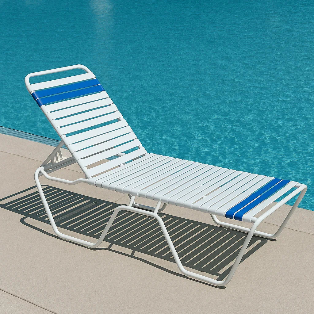 Quick Ship 14in Commercial Vinyl Strap Pool Chaise Lounge - 14 in Height